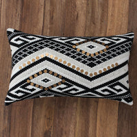 12 x 20 Rectangular Handwoven Jacquard Accent Lumbar Throw Pillow, Sequins, Geometric Design, Set of 2, White, Black By The Urban Port