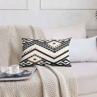 12 x 20 Rectangular Handwoven Jacquard Accent Lumbar Throw Pillow, Sequins, Geometric Design, Set of 2, White, Black By The Urban Port