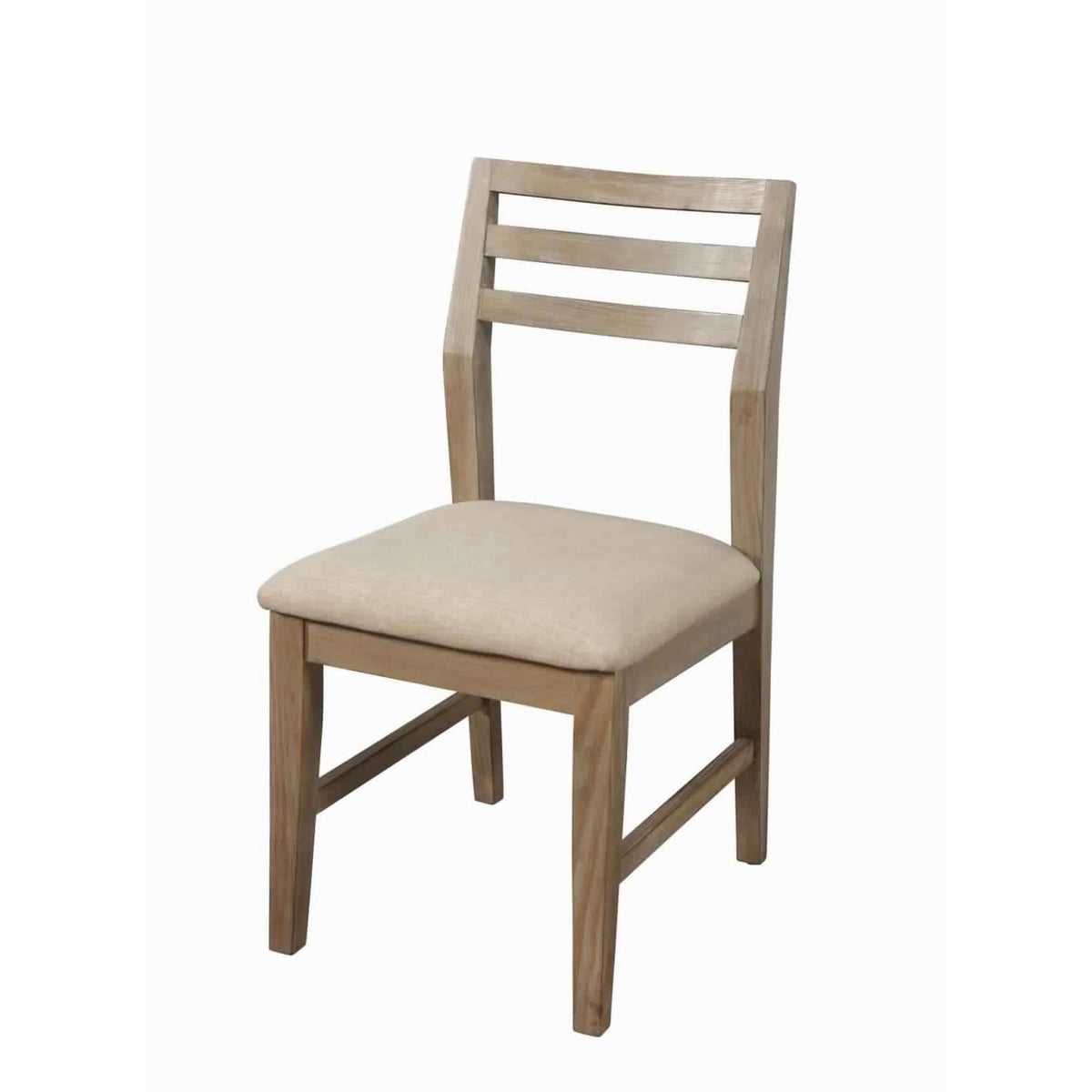 Fabric Upholstered Side Chair with Slatted Back, Set of 2, Beige and Brown - BM222467