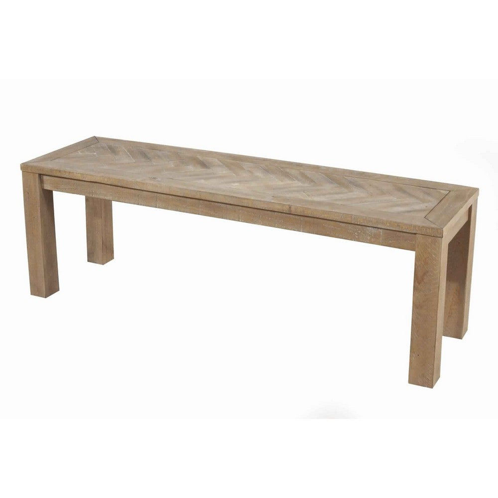 Rectangular Wooden Dining Bench with Block Legs, Weathered Brown - BM222468