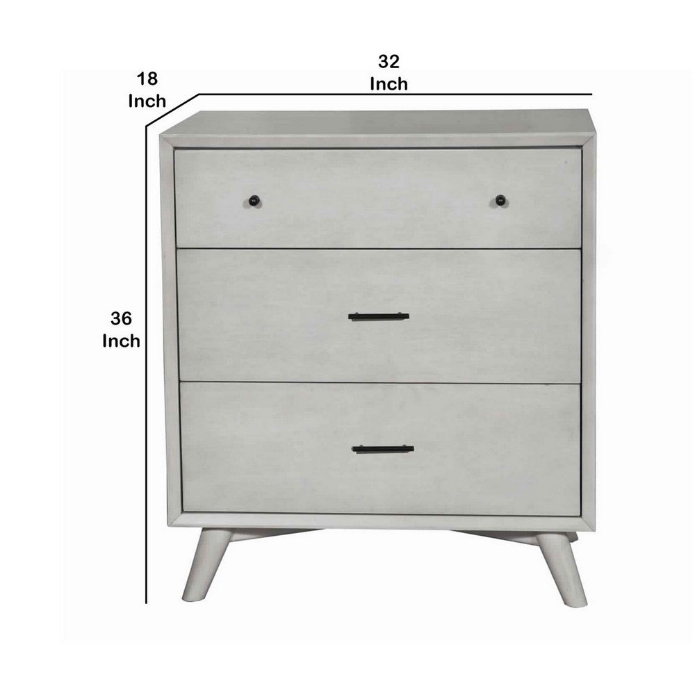 3 Drawer Mid Century Modern Wooden Chest with Splayed Legs, Small, Gray - BM222489