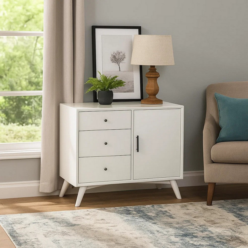 Wooden Accent Cabinet with 3 Drawers and 1 Door, White - BM222495