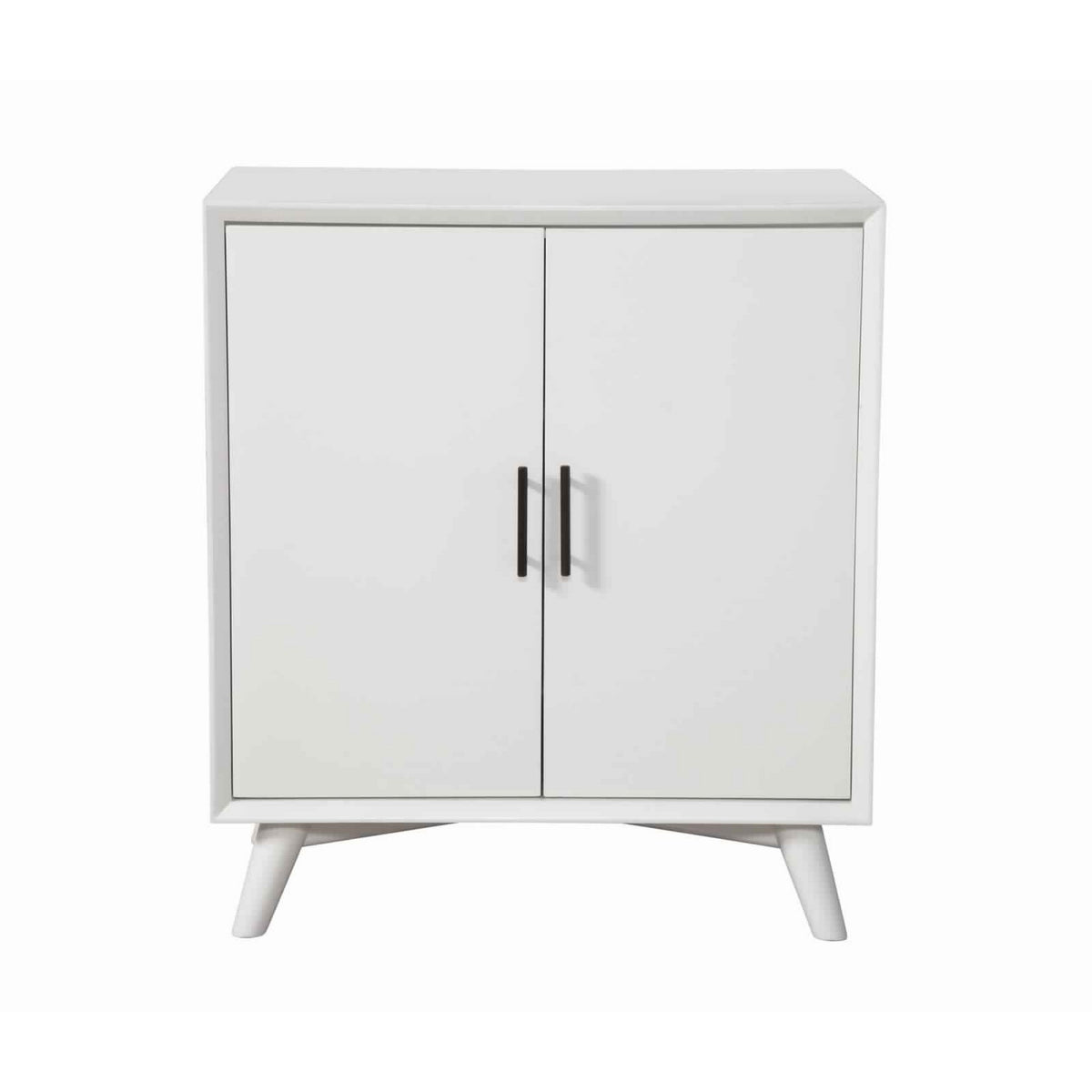 Transitional Style 2 Door Wooden Bar Cabinet with Splayed Legs, White - BM222497