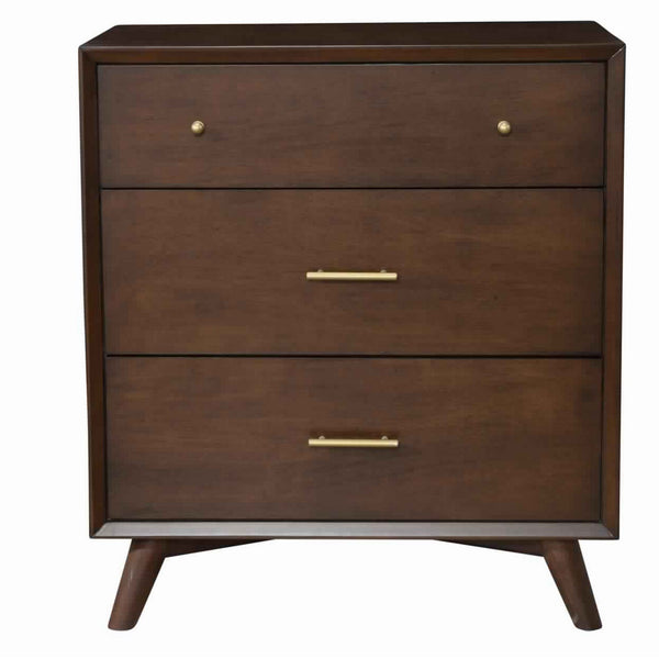 3 Drawer Mid Century Modern Wooden Chest with Splayed Legs, Small, Brown - BM222502