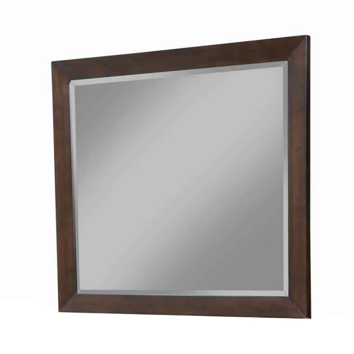 Mid Century Modern Rectangular Molded Mirror with Wooden Frame, Brown - BM222504