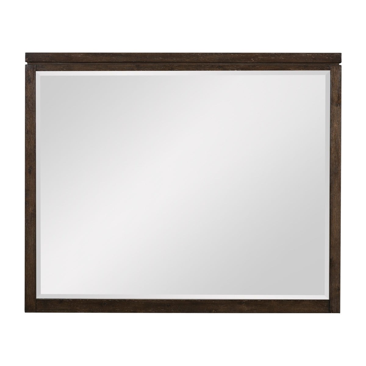 Rough Hewn Saw Textured Wooden Frame Mirror with Trim top, Brown and Silver  - BM222600