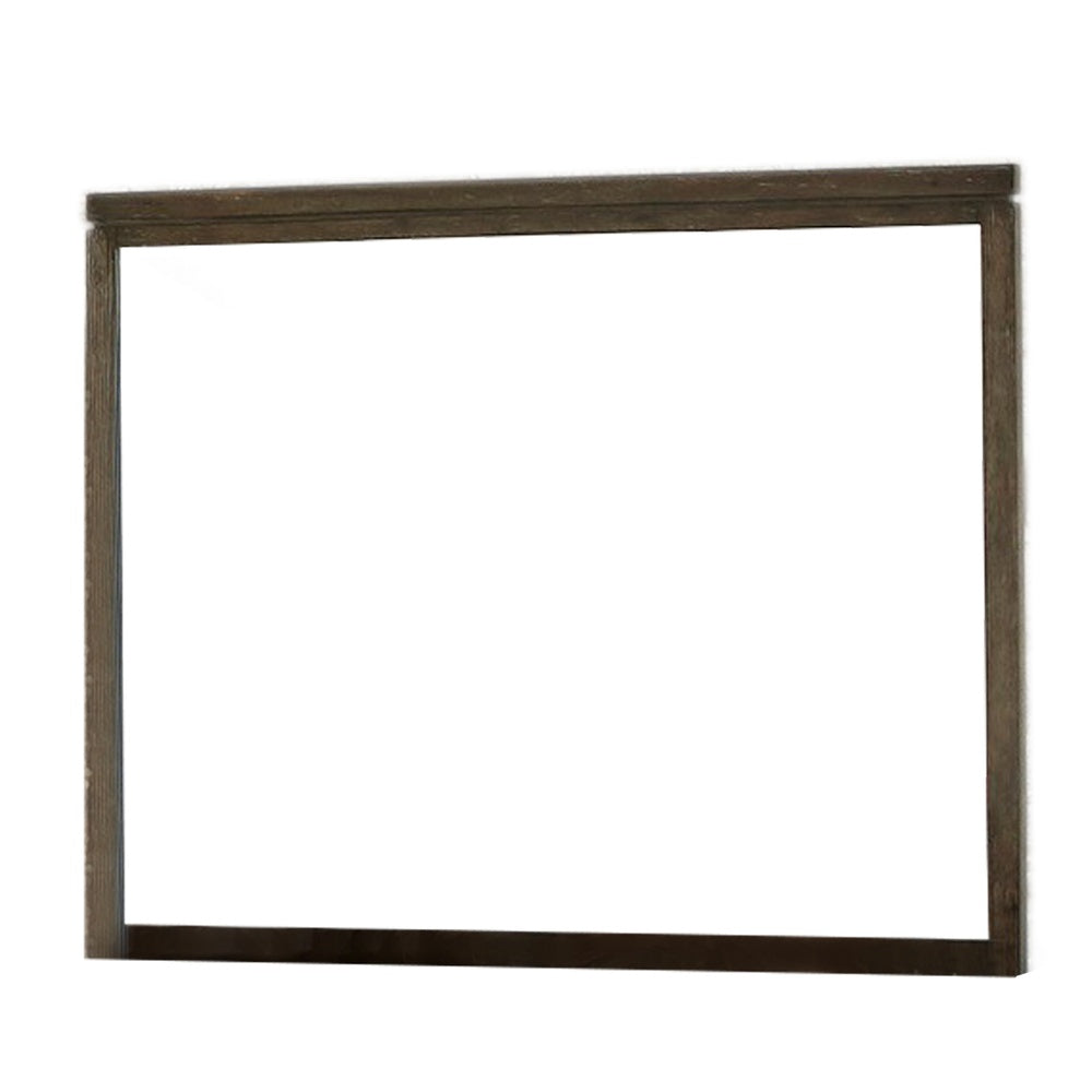 Rough Hewn Saw Textured Wooden Frame Mirror with Trim top, Brown and Silver  - BM222600