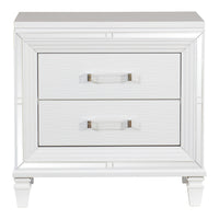 2 Drawer Wooden Nightstand with Acrylic Bar Pulls and Mirror Trim, White - BM222636