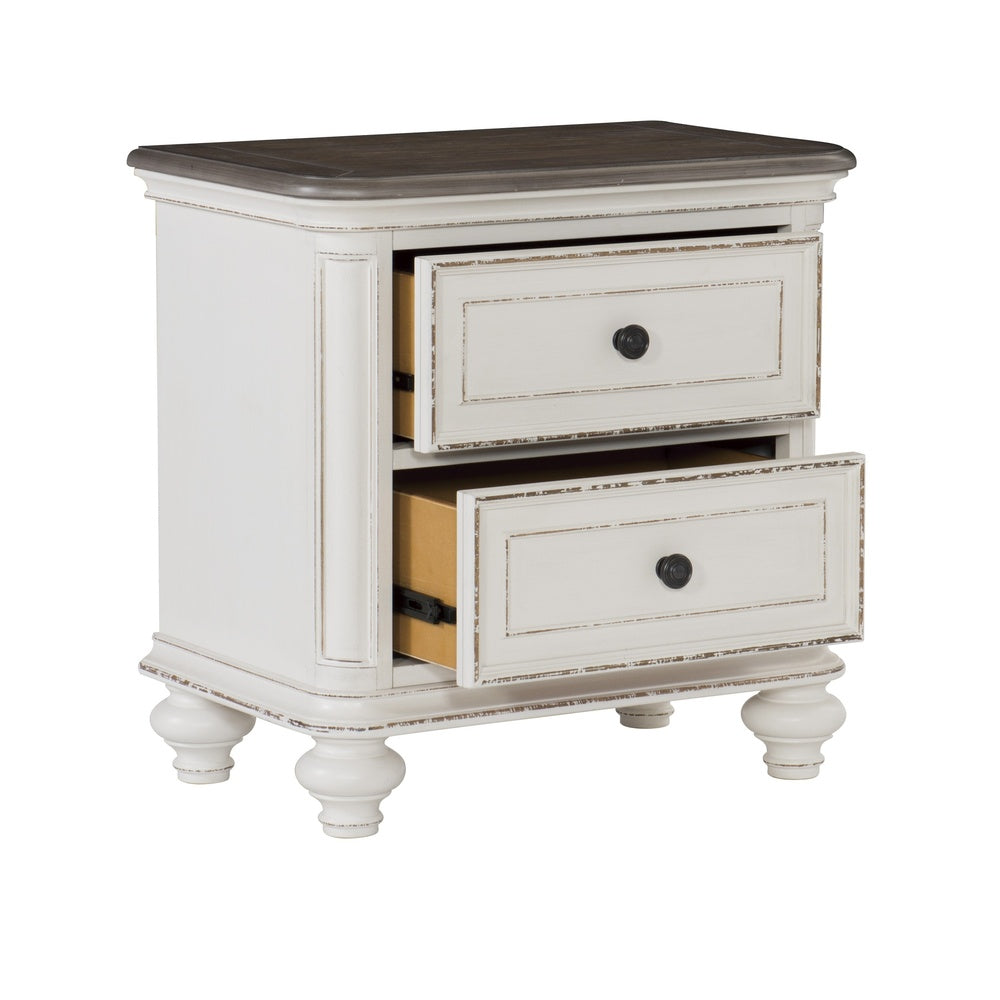 2 Drawer Wooden Nightstand with Acrylic Bar Pulls and Mirror Trim, White - BM222636