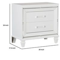 2 Drawer Wooden Nightstand with Acrylic Bar Pulls and Mirror Trim, White - BM222636