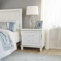 2 Drawer Wooden Nightstand with Acrylic Bar Pulls and Mirror Trim, White - BM222636