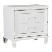2 Drawer Wooden Nightstand with Acrylic Bar Pulls and Mirror Trim, White - BM222636