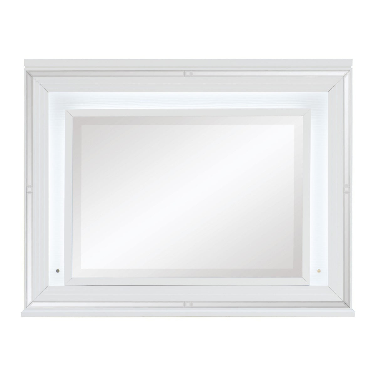 Wooden Frame Mirror with LED and Mirror Trim Accents, White  - BM222637
