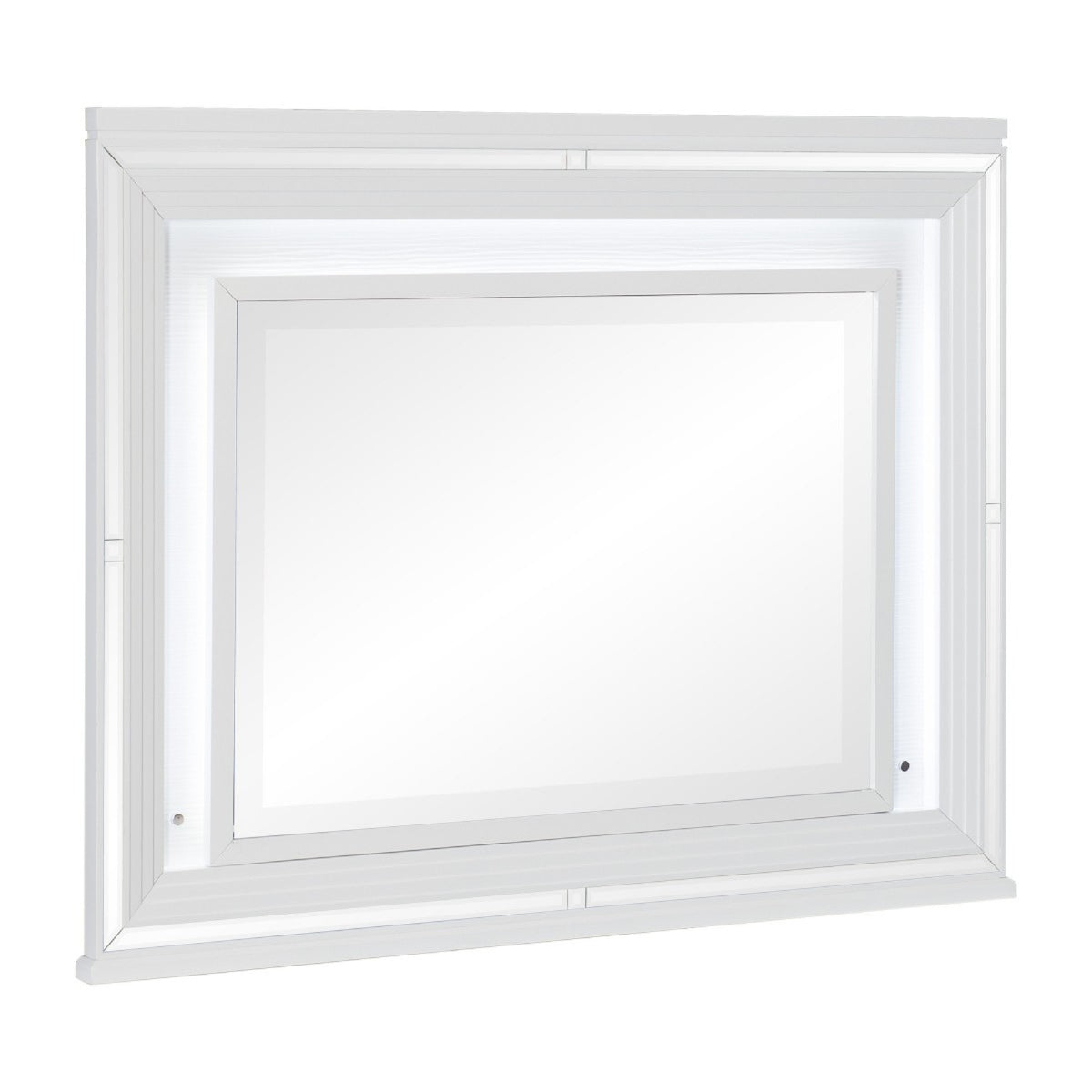 Wooden Frame Mirror with LED and Mirror Trim Accents, White  - BM222637