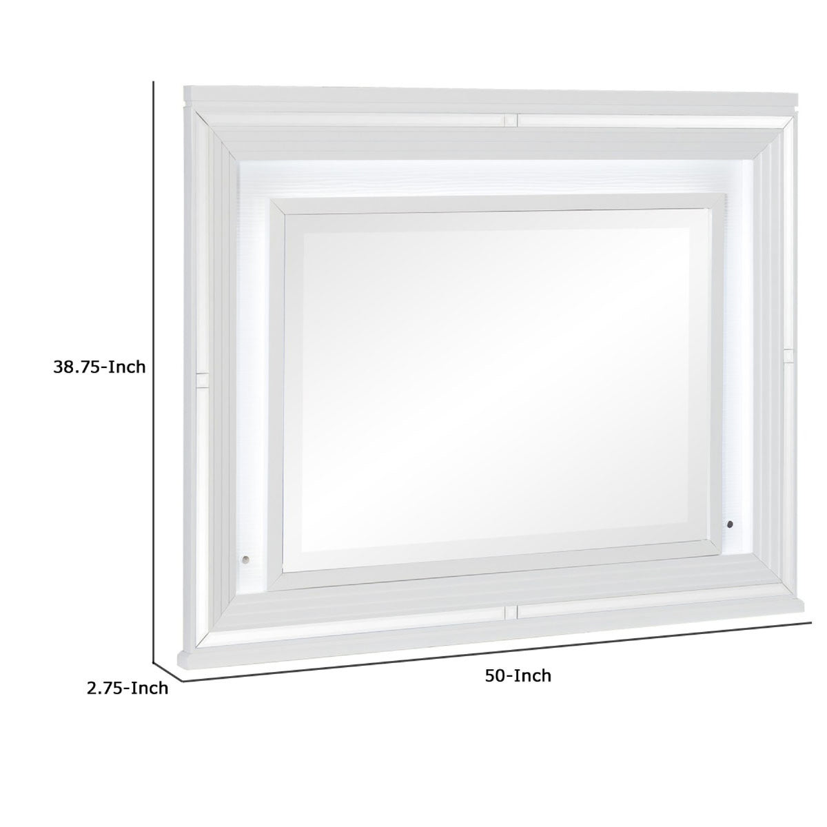 Wooden Frame Mirror with LED and Mirror Trim Accents, White  - BM222637