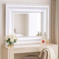 Wooden Frame Mirror with LED and Mirror Trim Accents, White  - BM222637