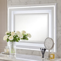 Wooden Frame Mirror with LED and Mirror Trim Accents, White  - BM222637