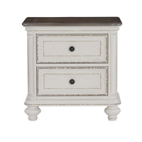 2 Drawer Wooden Nightstand with Distressed Details, Antique White and Brown - BM222641