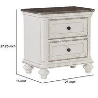 2 Drawer Wooden Nightstand with Distressed Details, Antique White and Brown - BM222641