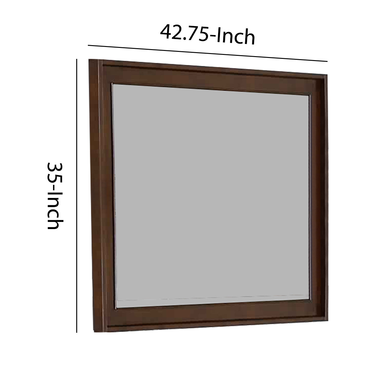 Rectangular Wooden Frame Mirror with Raised Edges, Brown  - BM222660