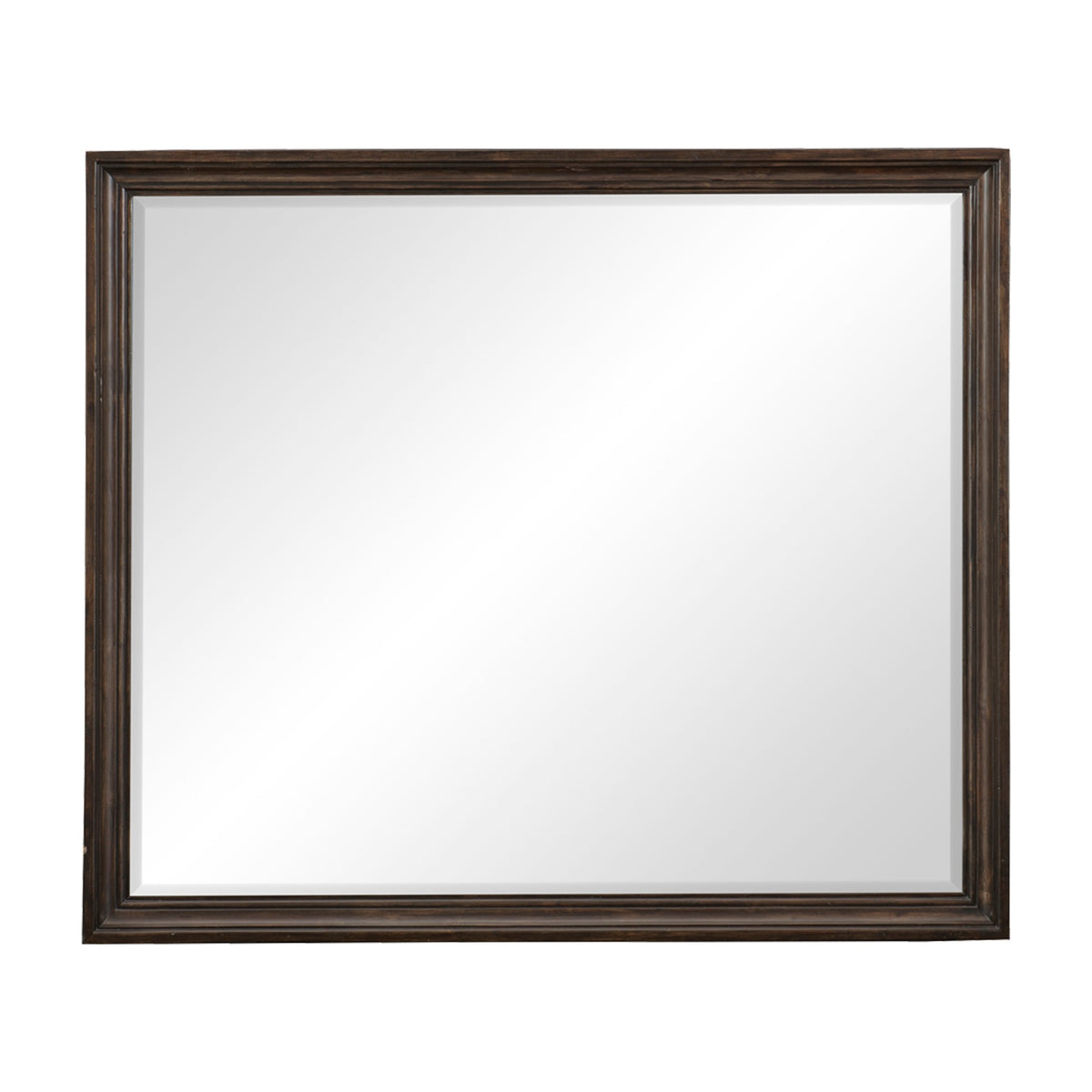 Wooden Square Mirror with Molded Details and Bevelled Edges, Brown  - BM222701