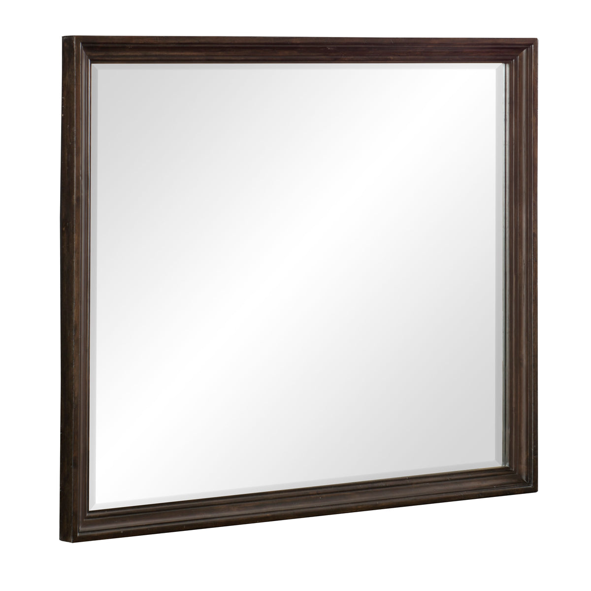Wooden Square Mirror with Molded Details and Bevelled Edges, Brown  - BM222701