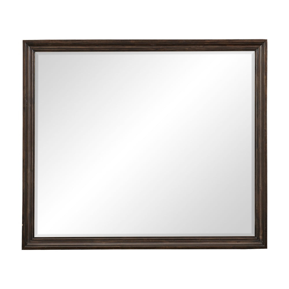 Wooden Square Mirror with Molded Details and Bevelled Edges, Brown  - BM222701