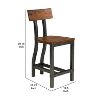 Wooden Counter Height Chair with Metal Block Legs and Curved Back, Brown - BM222708