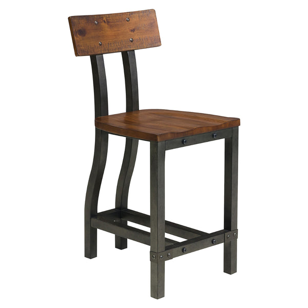 Wooden Counter Height Chair with Metal Block Legs and Curved Back, Brown - BM222708