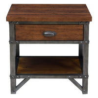 Wooden Nightstand with Metal Block Legs and Open Shelf, Brown - BM222710