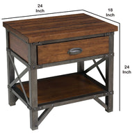 Wooden Nightstand with Metal Block Legs and Open Shelf, Brown - BM222710