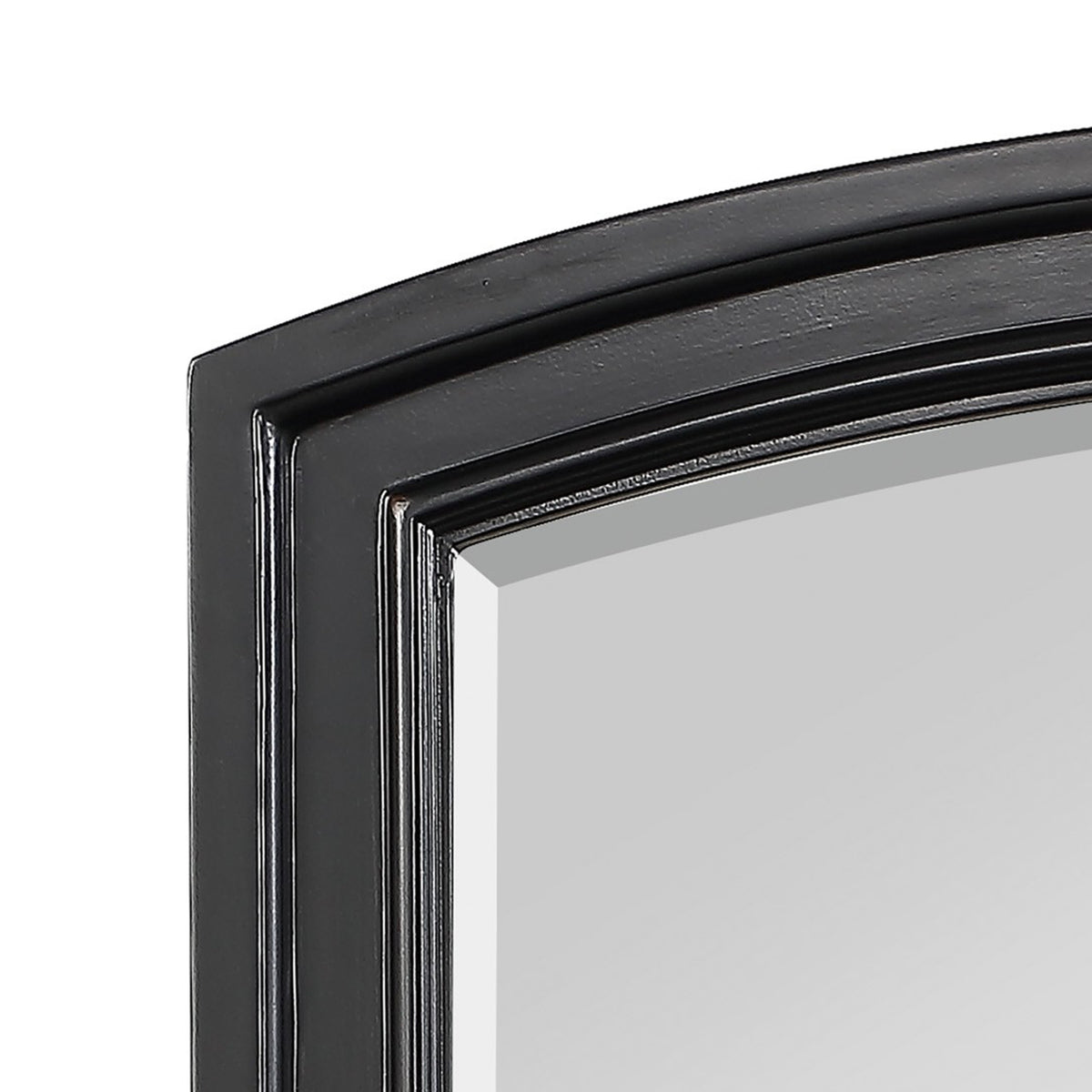 Wooden Mirror with Raised Edges and Curved Top, Black  - BM222732