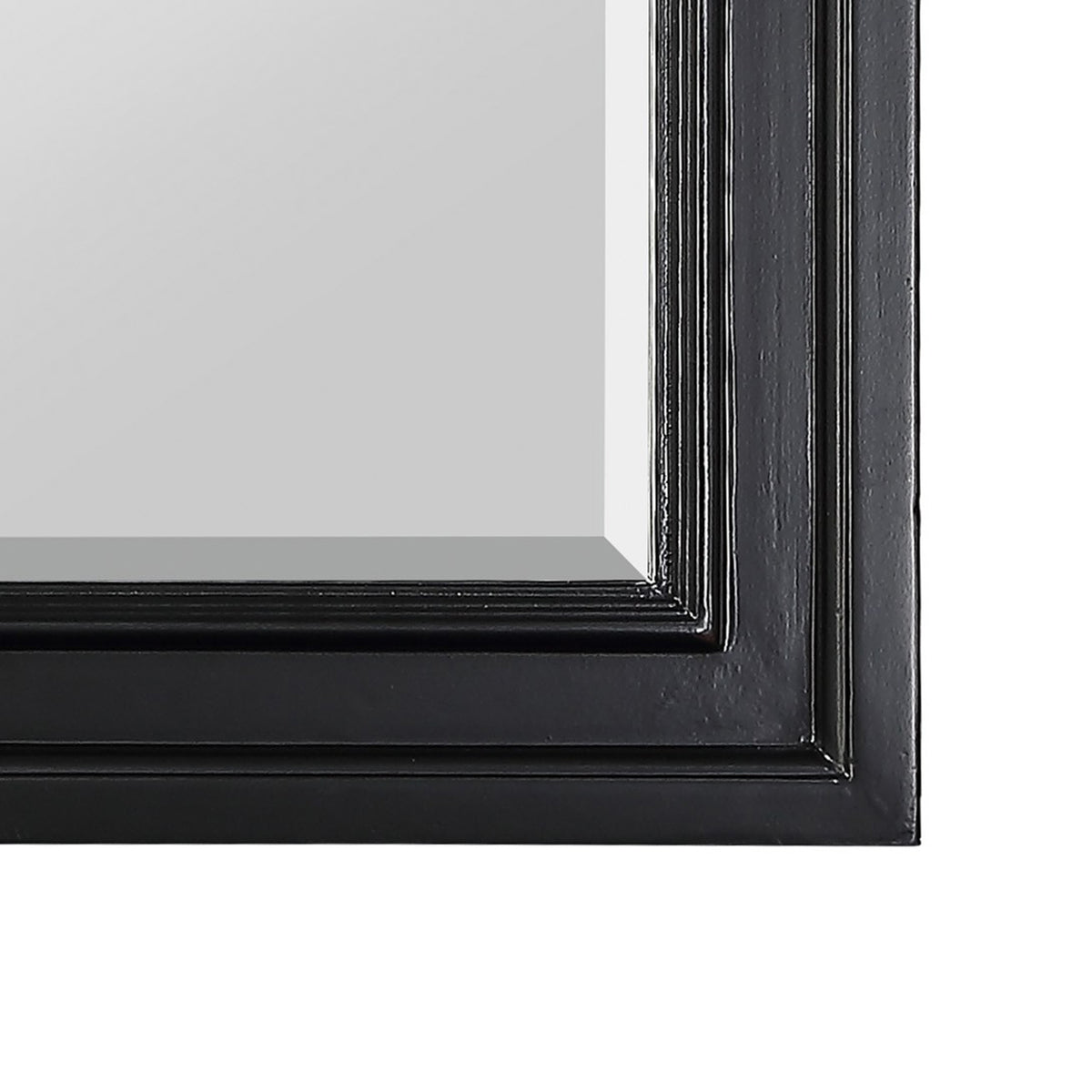 Wooden Mirror with Raised Edges and Curved Top, Black  - BM222732
