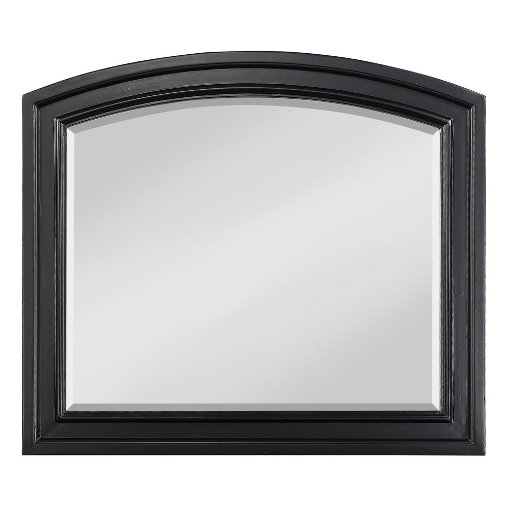 Wooden Mirror with Raised Edges and Curved Top, Black  - BM222732