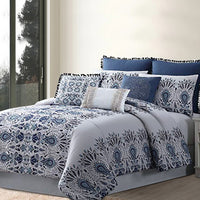 Constanta 8 Piece Queen Comforter Set with Floral Print The Urban Port,Blue and White - BM222761