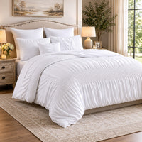 Hamburg 7 Piece King Size Comforter Set with Textured Details The Urban Port, White - BM222815