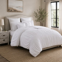 Hamburg 7 Piece King Size Comforter Set with Textured Details The Urban Port, White - BM222815
