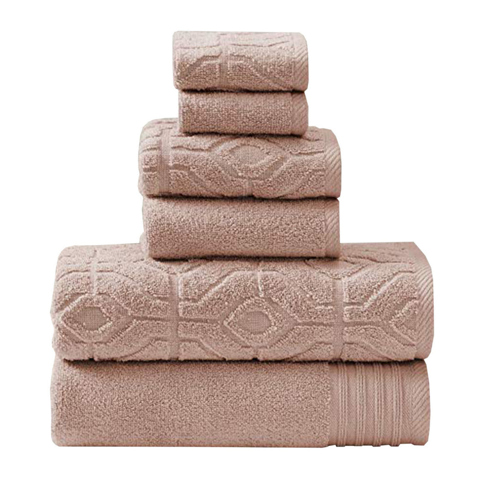 Granada 6 Piece Yarn Dyed Towel Set with Jacquard Stripe Pattern, Pink - BM222857