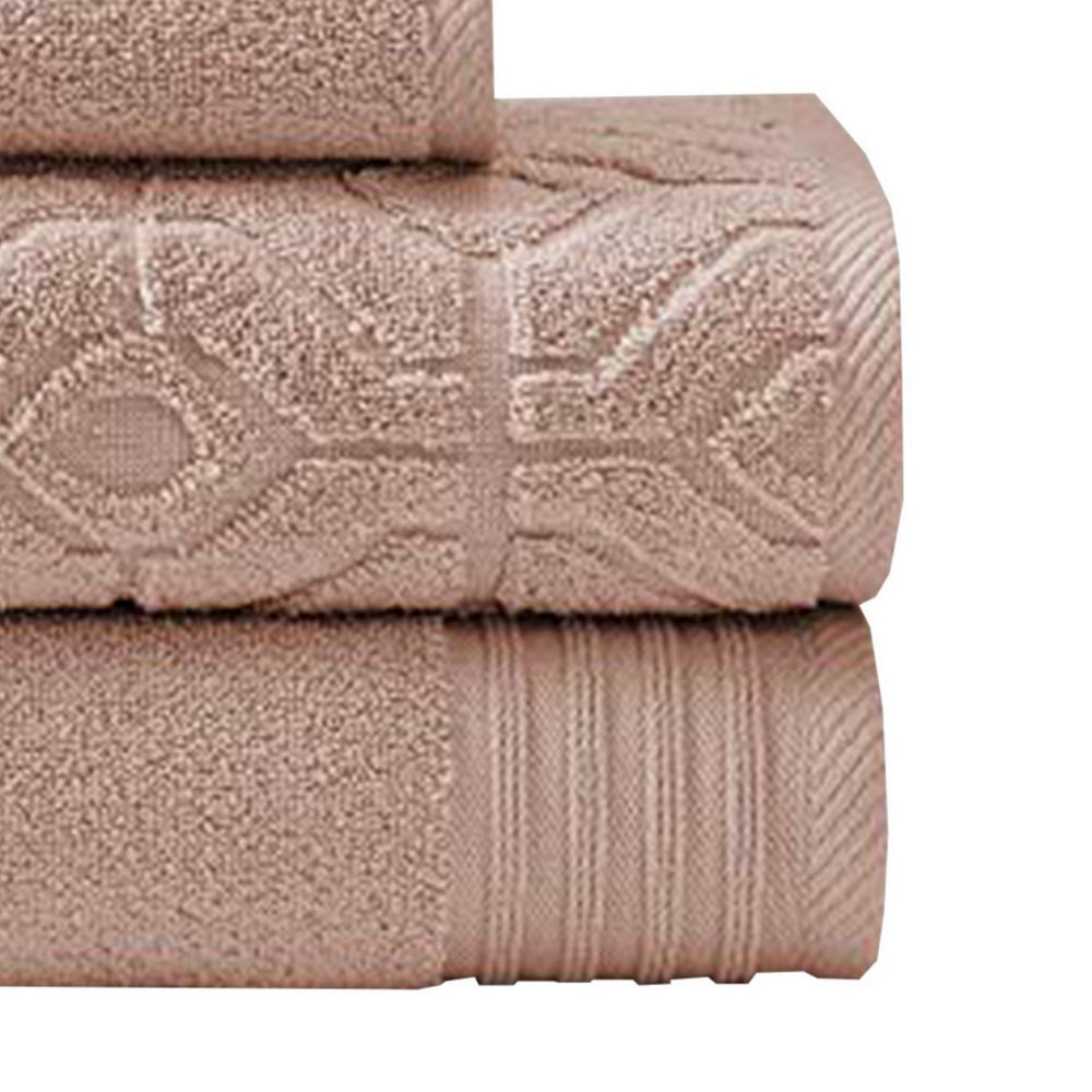 Granada 6 Piece Yarn Dyed Towel Set with Jacquard Stripe Pattern, Pink - BM222857