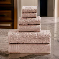 Granada 6 Piece Yarn Dyed Towel Set with Jacquard Stripe Pattern, Pink - BM222857