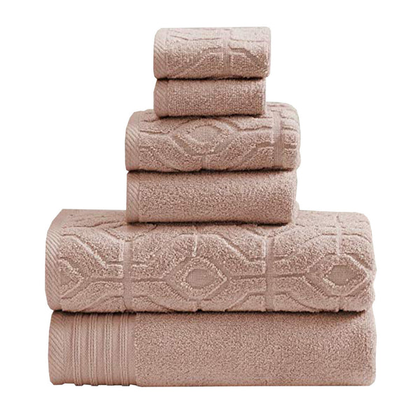 Granada 6 Piece Yarn Dyed Towel Set with Jacquard Stripe Pattern, Pink - BM222857