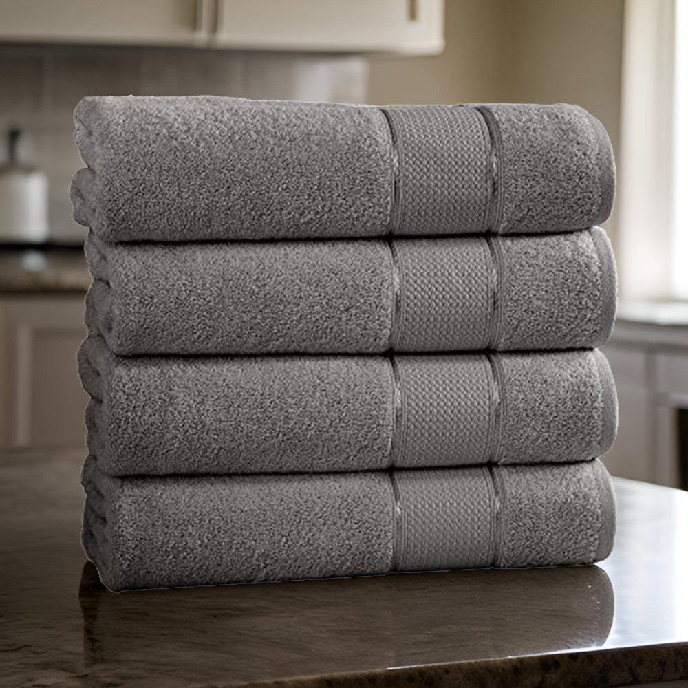 Bergamo 4 Piece Spun loft Bath Sheets with Twill Weave The Urban Port,Charcoal Gray - BM222868