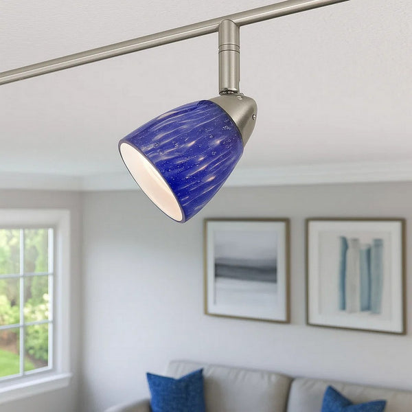50 Watt Track Fixture with Handblown Glass Shade, Silver and Blue - BM223034