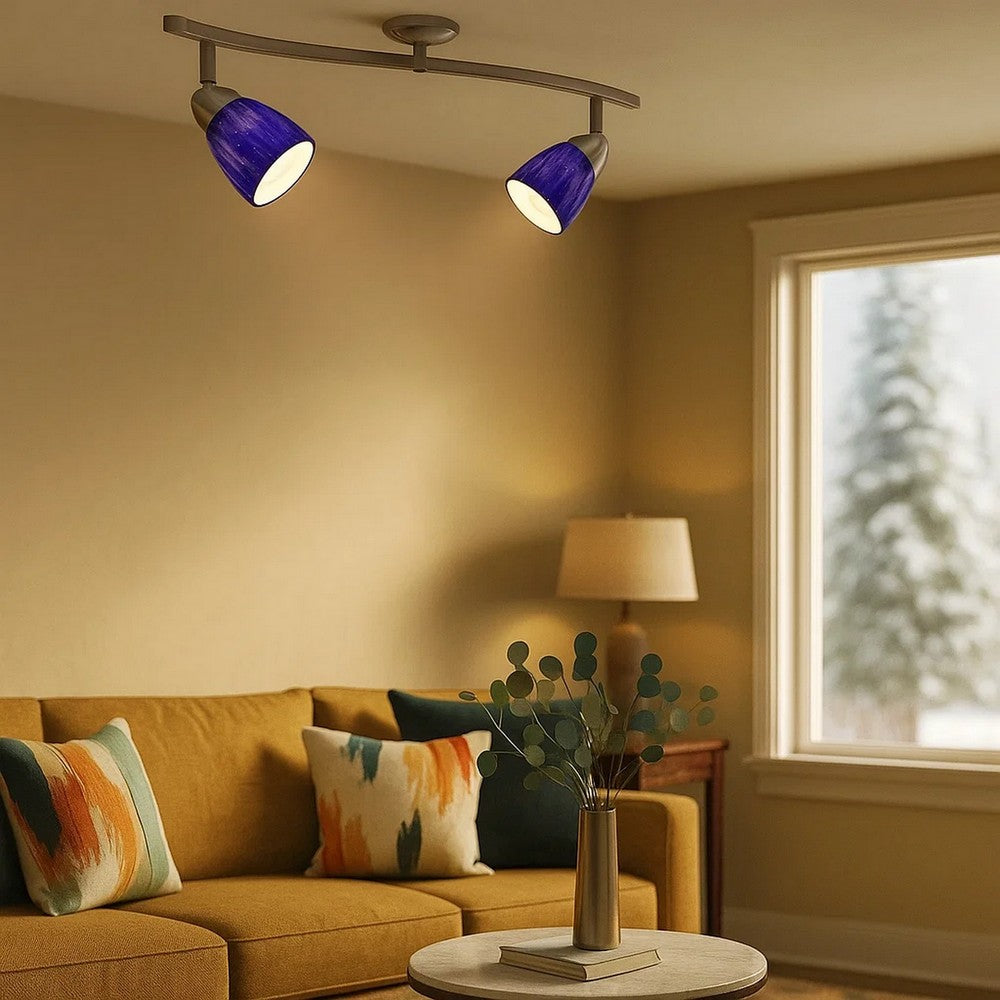 50 Watt Track Fixture with Handblown Glass Shade, Silver and Blue - BM223034