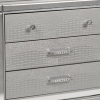 3 Drawer Wooden Nightstand with Mirror Accents and Faux Crystal Pulls, Gray - BM223289