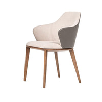 Fabric and Leatherette Dining Chair with Wooden Legs, Beige and Gray - BM223444