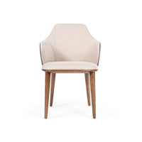 Fabric and Leatherette Dining Chair with Wooden Legs, Beige and Gray - BM223444