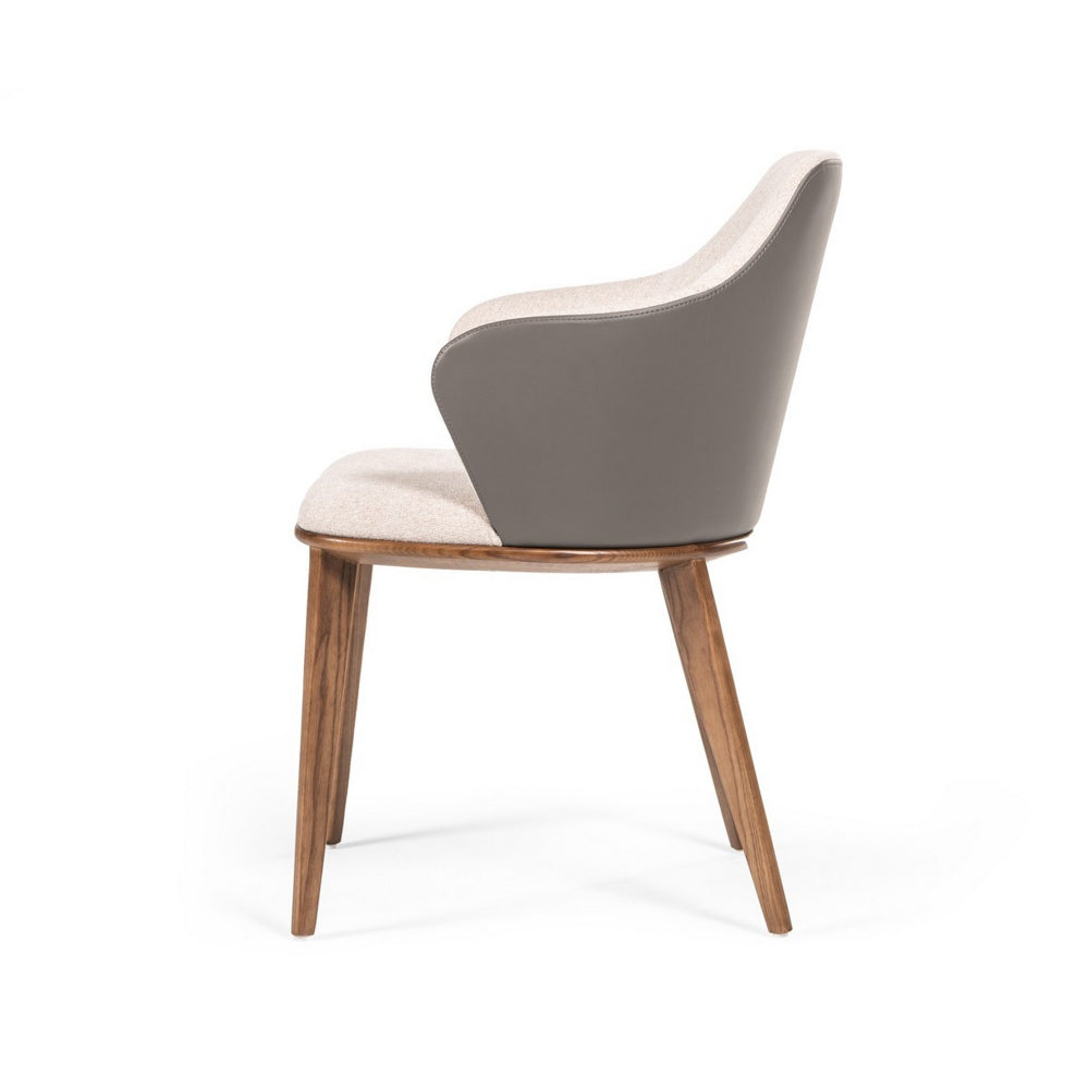 Fabric and Leatherette Dining Chair with Wooden Legs, Beige and Gray - BM223444