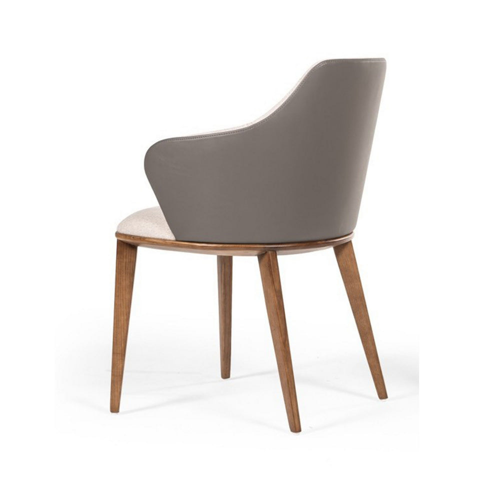 Fabric and Leatherette Dining Chair with Wooden Legs, Beige and Gray - BM223444