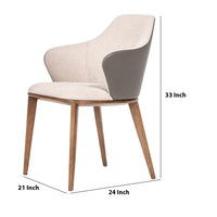 Fabric and Leatherette Dining Chair with Wooden Legs, Beige and Gray - BM223444